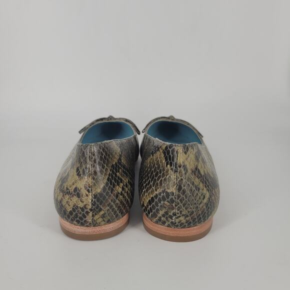 Frances Valentine Olive Paige Snakeskin Embossed Leather Flats 8 - Picture 5 of 11